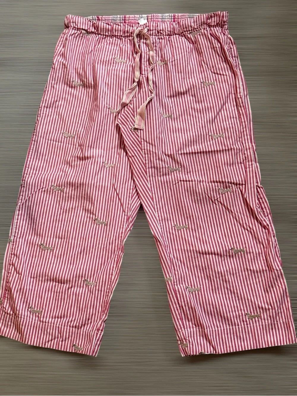 Gapbody Pink & White Striped Embroidered Dachshund Lounge Cropped Pajama Pants!